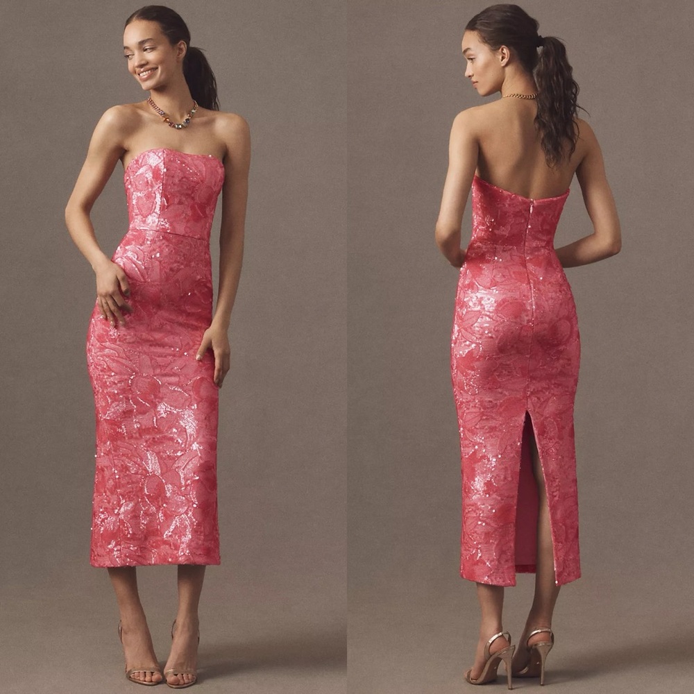 NWT Helsi Anthropologie Leslie Strapless Stretch Sequin Mesh Midi Dress